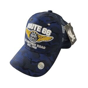 Route 66 The Mother Road Blue Camo‎ Trucker Hat Black Eagle Snapback NWT